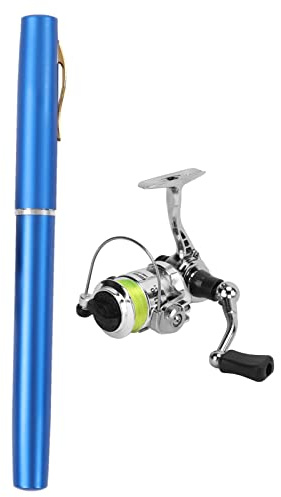 Pen Fiskespö, Mini Fiskespö Höghållfast Aluminiumlegering Teleskopisk Fiskespöficka Infällbar Fiskespö med Haspelhjul, för Havsfiske, Stenfiske, Bäckfiske och Mer(Blå)