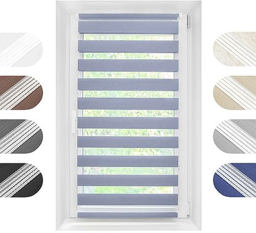 Birrke® Doppelrollo Ohne Bohren/Mit Bohren 2in1 30 x 230 cm - Tag und Nacht Duo Rollo für Sonnenschutz und Sichtschutz - Doppel Rollo - Einfache Montage Blau