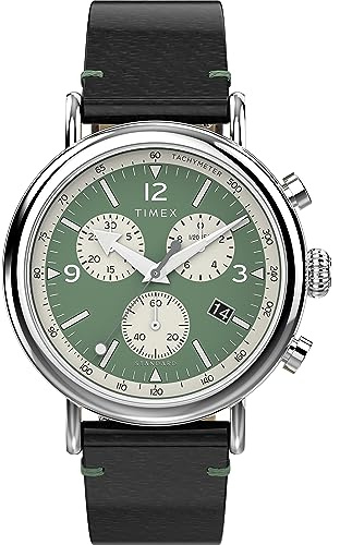 Timex Orologio cronografo da uomo con cinturino in pelle Waterbury Standard, verde, cinghia