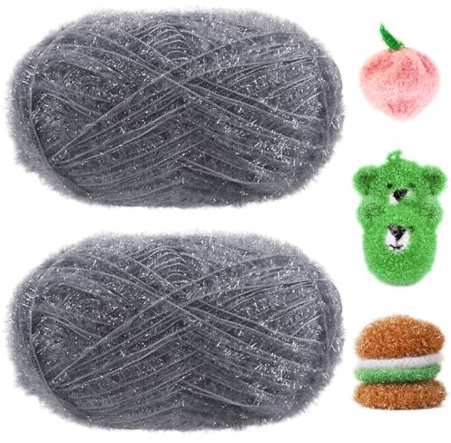 Uiopa Filato per Uncinetto, 2 x 100g(2 x 200m) Gomitoli di Filo Glitterato per Ferri e Uncinetto, Filati Lana di Poliestere per Spugna, Fai da Te, Decorazioni