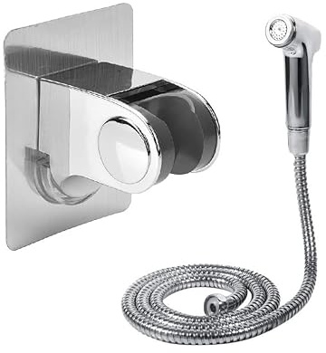 Bargain Black Set Brushed Bidet Sprayer for Toilet Holder Hose 1.2 m Stainless Steel Sprayer Kit Baby Sprayer Muslim Shattaf (Silver(Adhesive Holder+Hose+Sprayer))