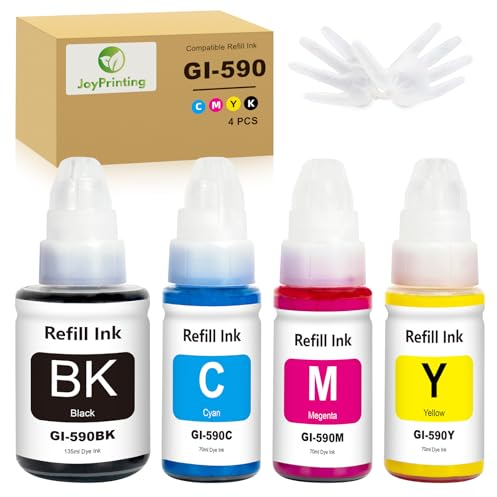JoyPrinting Compatible Ink Bottle GI-490 GI-590 GI-590BK GI-590C GI-590M GI-590Y Replacement for Canon PIXMA G1000 G1400 G1500 G2000 G2400 G2500 G3000 G3400 G3500 G4500