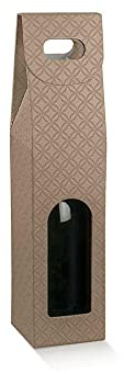 5 scatole Cuoio MATELASSE' per 1 bottiglia vino verticali modello bordolese, borgognotta robuste strenne natalizie cartone accoppiato e maniglia esterna cm.9 x 9 x 37 h marrone