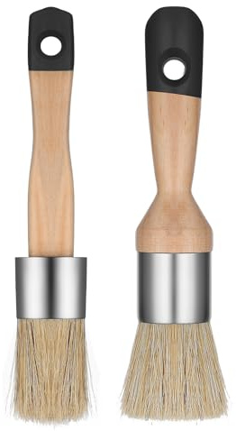 Lot de 2 pinceaux ronds de peinture à la craie pour meubles à poils naturels compatibles avec tous les types de peintures à la craie pour peinture, décoration d'intérieur, loisirs créatifs (noir)