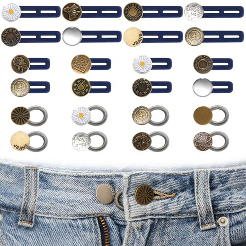 24 Stück Hosenbunderweiterung Knöpfe, Hosenknopf Verlängerung Elastisch Verstellbare, Knopfverlängerung für Jeans, Hosen, Kragen, Manschetten (Zufällige Muster)