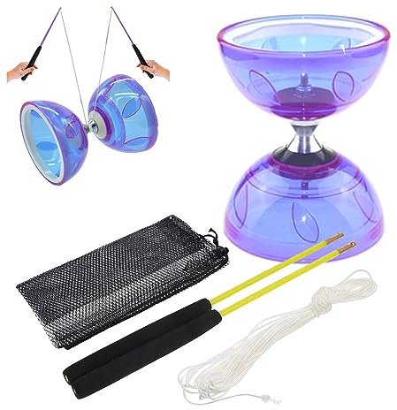 Jorzer Jonglage de Diablo Set Kid débutant Diabolo Set Flexible Plastique Souple roulement Mobile Jouet Diabolo with Stick and String et Filet Sac 4pcs / Set for Kid Toys