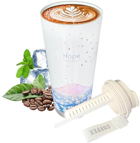 fluorehoso Taza de café para llevar, taza térmica de porcelana de 18 oz/520 ml, taza de viaje de acero inoxidable con tapa a prueba de fugas, pajita y revestimiento de cerámica, taza de café para