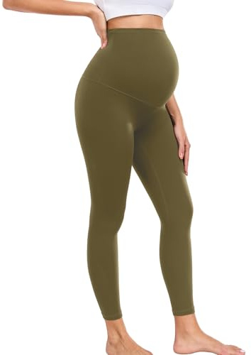 wirarpa Leggings de maternité Taille Haute Pantalon de maternité Opaque Leggings de Grossesse Elastique Souple Maternité Mode Maison Yoga Sport Vert Olive Taille M