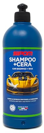 SIPOM Shampoo Auto con Cera Carnauba pH Neutro | Effetto Lucidante e Auto-Asciugante | Detergente Concentrato Professionale Senza Aloni | 500 ml | Made in Italy
