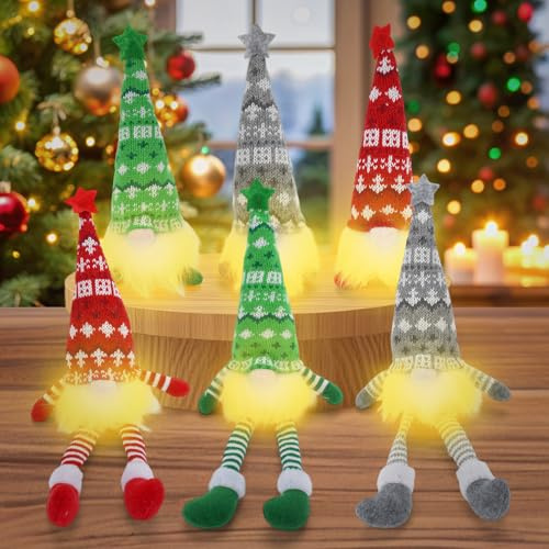 TAVADA 6 Pcs Gnomo NavideñO Iluminado Papá Noel,Gnomo de Navidad,Gnomo LED de Navidad,Gnomo Navideños con luz,Decoración Navideña Enana,Adorno De Mesa Navideño,Adornos Navideños,para Fiestas Navideñas