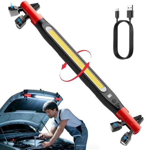 Lampada da Lavoro LED Magnetica Ricaricabile, Fancysky Lampada Officina COB con Display LCD, Torcia da Lavoro Rotante per Riparazione Auto, Campeggio ed Emergenza, USB Type-C