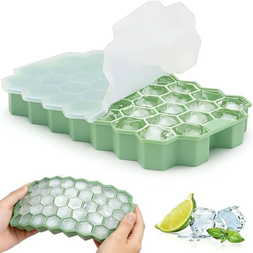 Bandejas para cubitos de hielo Zonopy para congelador, 1 paquete de molde de hielo de silicona con tapa de 37 rejillas, reutilizables de liberación fácil, 37 piezas de cubitos de hielo pequeños para