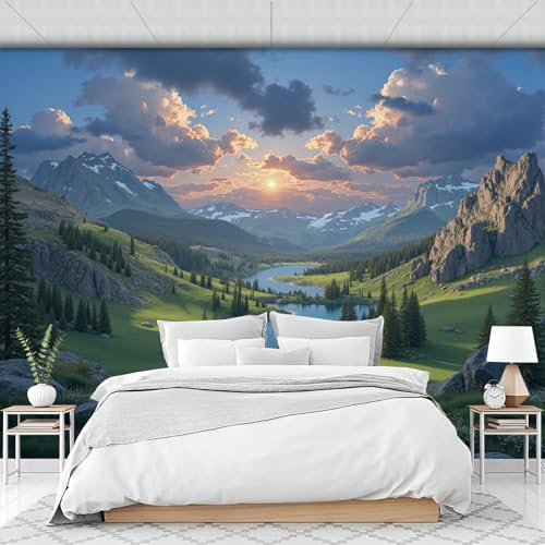 Fotomural Papel Pintado Para Pared Azul Verdoso Lagos Naturales De Montaña, Art Papel Tapiz Fotográfico Mural 200X140Cm Paisaje De Pradera Decoración De Pared Sala Cuarto Oficina Salón