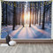 ABAKUHAUS Wald Wandteppich und Tagesdecke, Sonnenuntergang an der Winterzeit aus Weiches Mikrofaser Stoff Waschbar ohne Verblassen Digitaldruck, 230 x 140 cm, Braun Weiß