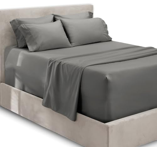 Hearth & Harbor Fits Mattress up to 21, Double Brushed Bedding Sheets & Pillowcases, Microfiber, Charcoal Gray, King