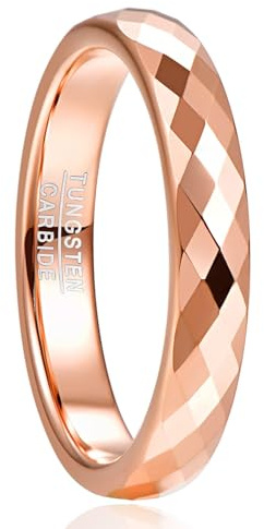 NUNCAD Bague Or Rose Femme Homme, Anneau 4mm en Tungstène, Géométrique Losange, Alliance de Promesses pour Anniversaire Fiançailles Taille 58(18.5)