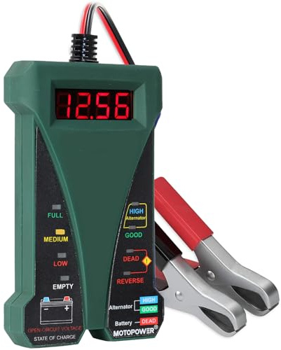 MOTOPOWER MP0514E 12V Digital Car Battery Tester Voltmeter and Charging System Analyzer with LCD Display and LED Indication - Midnight Green Rubber Paint