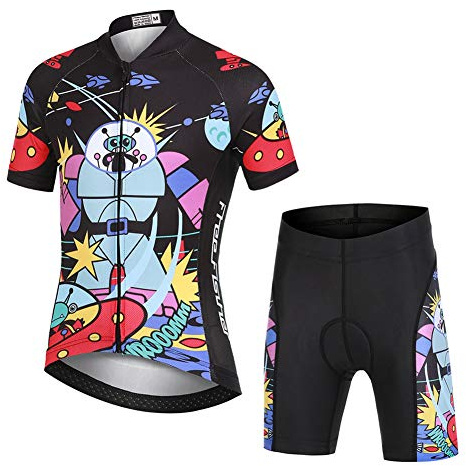 YFPICO Traje de Ciclismo Niño/Niña Maillot Transpirable para Deportes al Aire Libre,Bicicleta Camiseta Manga Corta + Pantalon Corto con Asiento Acolchado, Negro #3, 134/140