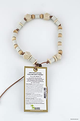 Les Verts Moutons Collier Anti-tiques aux Perles de céramique pour Chien et Chat (L-XL, Beige)