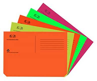Pack of 5, A4 Document Wallet Foolscap Cardboard Envelope Filing Folder Document Wallets Assorted Colours