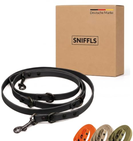 SNIFFLS Guinzaglio per cani di taglia grande, regolabile, 240 cm, con manico libero, nero