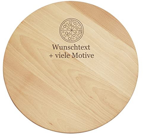 Premium Pizzateller aus Holz mit Gravur - Wunschtext + Motiv - Speiseteller, Holzteller, Platzteller, Gastro-Zubehör für Pizza, Flammkuchen, XXL großer Pizza-Teller