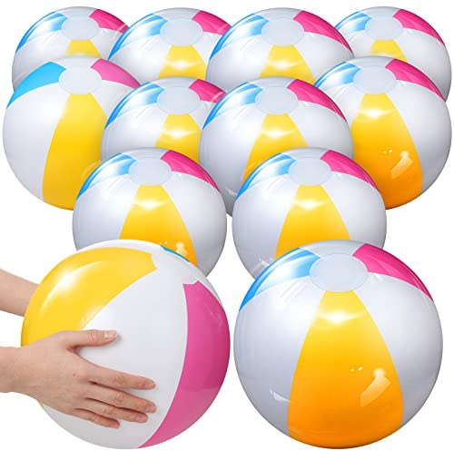 12 Pieces Beach Ball 12 Inch Inflatable Ball Colorful Inflatable Glossy Panel Beach Ball Bulk Floating 16 Inch Deflated Size for Swimming Pool Summer Birthday Party Outdoor Activities Supplies