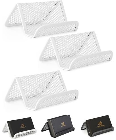 Mr. Pen Visitenkartenhalter aus Metallgeflecht, 3 Stück, weiß, Metall-Visitenkartenhalter für Schreibtisch, Visitenkartenständer