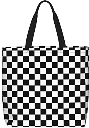 Lawenp Borsa tote grande Borsa della spesa grande a quadretti bianchi e neri per lo shopping da lavoro in spiaggia