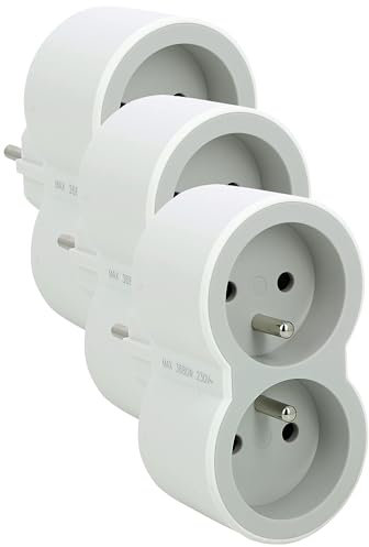 Legrand - Fiche multiprise avec 2 prises frontales avec terre - blanc et gris clair (Lot de 3)