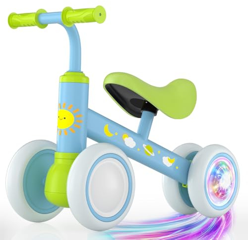 Lilian&Gema Kinderlaufrad ab 1 Jahr, Laufrad mit Buntem Beleuchteten Rädern, Licht, Lenkrad und Sattel Höhenverstellbar, Modernes Design, Balance Bike für 12-24 Monate (Grün)