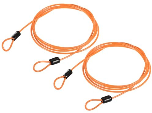 TOP-VIGOR 2 st säkerhetsstålkabel, 2,5 mm x 1,5 m/4,92 fot belagd säkerhetsvajer, dubbel ögla, flexibelt säkerhetskabellås för utomhusresor, bagage, cykel, orange