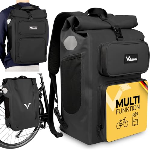 Valkental® UrbanX 2in1 Fahrradtasche & Rucksack kombiniert [28L Volumen] wasserdichte Gepäckträgertasche mit abschließbarer Befestigung – Elegante Radtasche & stylischer Rucksack – Geprüfte Qualität