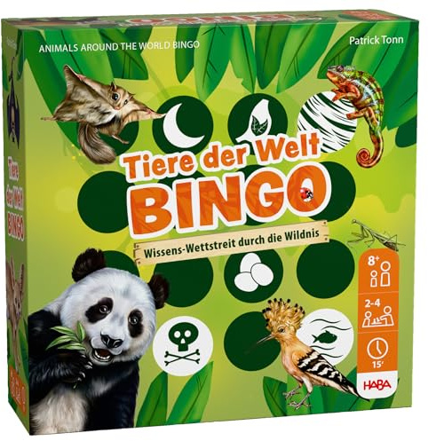 HABA Animali del mondo - Gioco di bingo per bambini dagli 8 anni in su, gioco di conoscenza con 60 carte animali - emozionante divertimento per bambini e famiglie - 2012719001