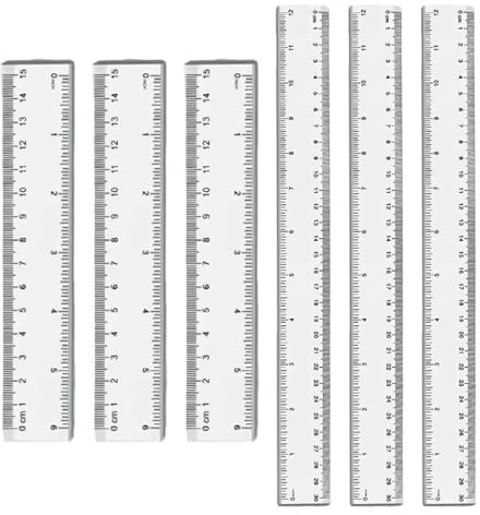 Lot de 6 Règles en Plastique Transparent, 30 cm et 15 cm Accessoire de Mesure, Idéales pour les Fournitures Scolaires et École Bureau Maison