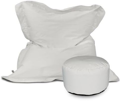 rucomfy Beanbags Kids Indoor/Outdoor Squashy Squarbie Bean Bag. Floor Cushion, Garden Chair or Sun Lounger. Water Resistant 125 x 100cm (Platinum Grey, With Footstool)