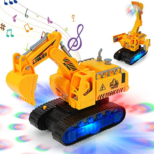 Kiztoys Excavadora juguete para niños a partir de 3 años, 2 en 1, excavadora transformable, vehículos de construcción, vehículo de excavadora, marcha automática con sonido y luz, regalo de cumpleaños