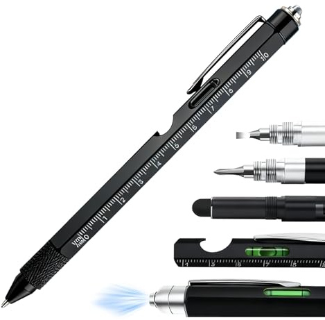 Amztour Regalos Originales para Hombre, Bolígrafo Multifuncion 9 en 1, Gadgets Tecnologicos Regalospara Hombres, Navidad, Cumpleaños, Colegas De Oficina,Padres (Negro)