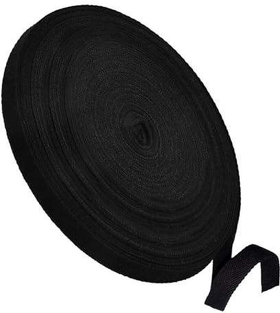 Bias Binding Tape for Sewing, 45m x 12mm Cotton Twill Webbing Bunting Tape Black Herringbone Webbing Ribbon Tapes for DIY Craft