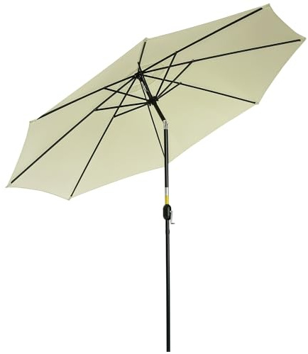 Outsunny Sombrilla de Jardín Ø300x250 cm con Manivela Parasol Exterior con Mecanismo de Inclinación y Poste Desmontable de Metal para Terraza Piscina Patio Beige