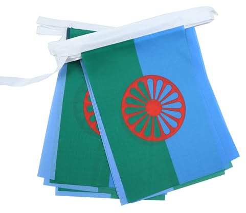 AZ FLAG - Guirlande Drapeau Gitan voyageur - 12 Mètres Avec 20 Drapeaux Rom - Gypsy De 45x30 cm - Fanions 100% Polyester - 200g