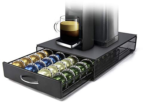 HiveNets Nespresso Vertuoline Capsule Storage Drawer Vertuo Coffee Holder Metal Multiple Flavors Pods Organizer 40 Pcs Capacity