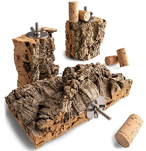 XXL Korksitzbrett Set für Wellensittiche & Nymphensittiche – 100% Naturkork – 3er Premium-Set (1×20×10 cm+2× 10×10 cm) + 5xKnabberkorken – Handmade– Garantierter Spaß für Deinen Welli