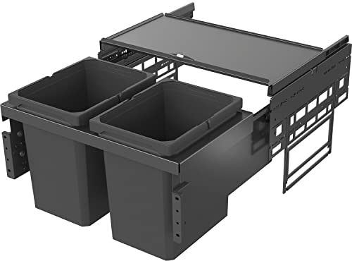 VAUTH-SAGEL Envi Space S Einbau Abfallsammler KB 600mm, Mülleimer 2 Fächer Abfalltrennsystem mit Frontanbindung im Spülenunterschrank 2x 15,5 Liter, Kunststoff lavagrau
