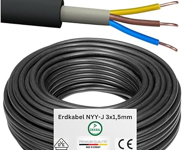 EW24 Erdkabel NYY-J 3x1,5mm2 Manteleitung Frei Wählbar von 5 Meter bis 100 Meter Deutsche Qualitätsware sehr gute elektrische Leitfähigkeit (5 Meter)