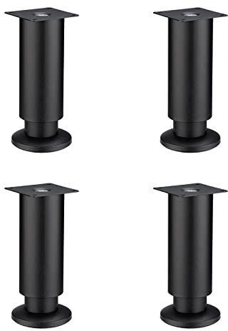 YUCFS Verstellbare Schrankbeine, Edelstahl-Möbelbeine, Metall-Sofa-Ersatz-Stützfüße, Beine für Tisch, Stuhl, Schreibtisch, Küchenschränke, Schränke, mit Schrauben, 4er-Set (25 cm, schwarz)