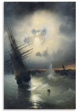 Impression sur toile Ivan Aivazovsky « Bateau à voile en haute mer » Œuvres de peintre - Décoration murale pour salon, chambre à coucher - 20 x 30 cm