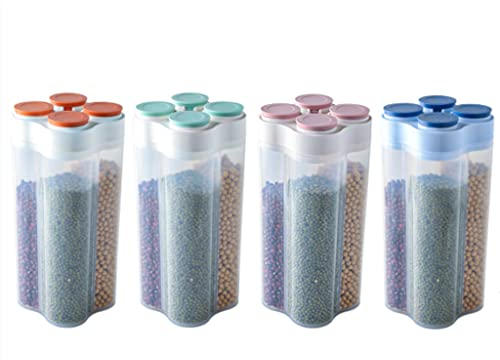 Dispensador de Cereales integrales, latas Selladas, dispensador de Alimentos Secos, Cuatro Compartimentos pequeños, Almacenamiento de Frutas secas, Aperitivos, Cereales, Universal (Color: Cuatro pie