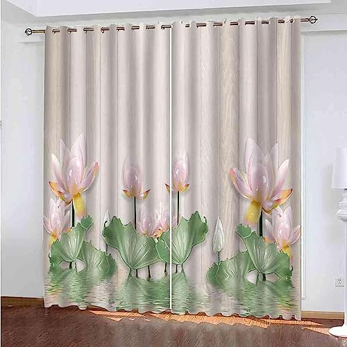 Verdunklungsvorhänge Kinderzimmer Handgezeichneter Pflanzenlotus 2 Stück Vorhang Blickdicht Ösenschal Kindergardinen Junge Verdunklungsgardine Größe: 2 X 2 X 75 X 166 Cm - Rauschunterdrücku -7B6K8K4M2