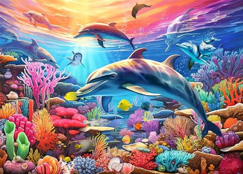 Puzzles 500 Pieces for Adults Jigsaw Puzzles for adults 500 Piece Puzzle Educational Games -Mesmerizing Dolphins Puzzle